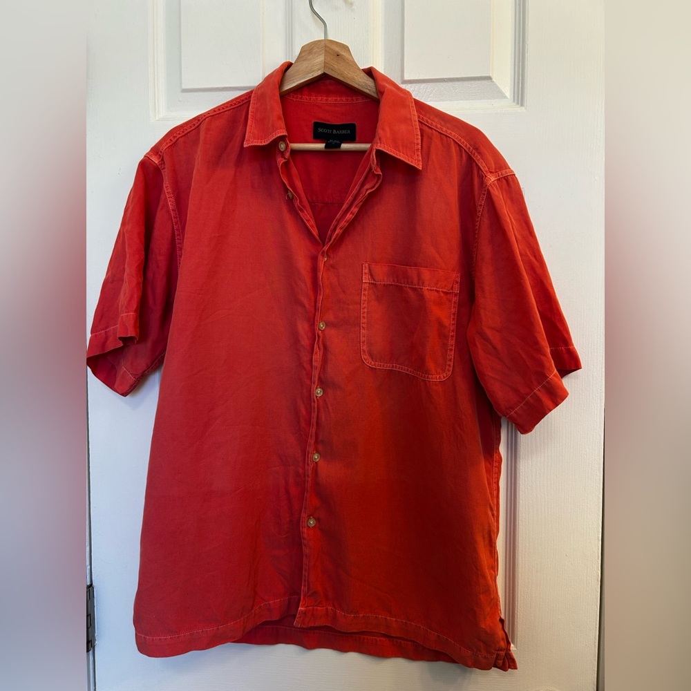 Scott Barber Silk / Cotton Short Sleeve Button Down Size Medium